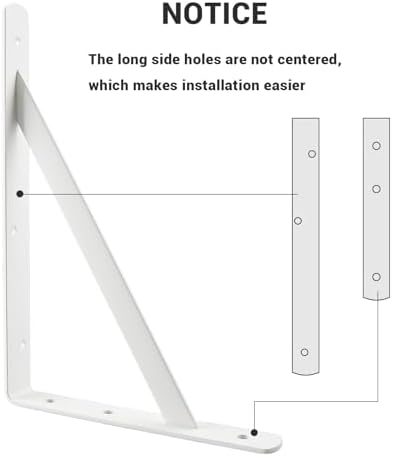Heavy Duty Shelf Brackets, 12 x 8 Inch White Metal L Brackets, 10 Pack