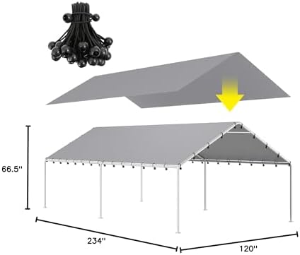 DWALE 10 x 20 Ft Carport,Replacement Canopy Cover Garage Top Tent Shelter Tar...