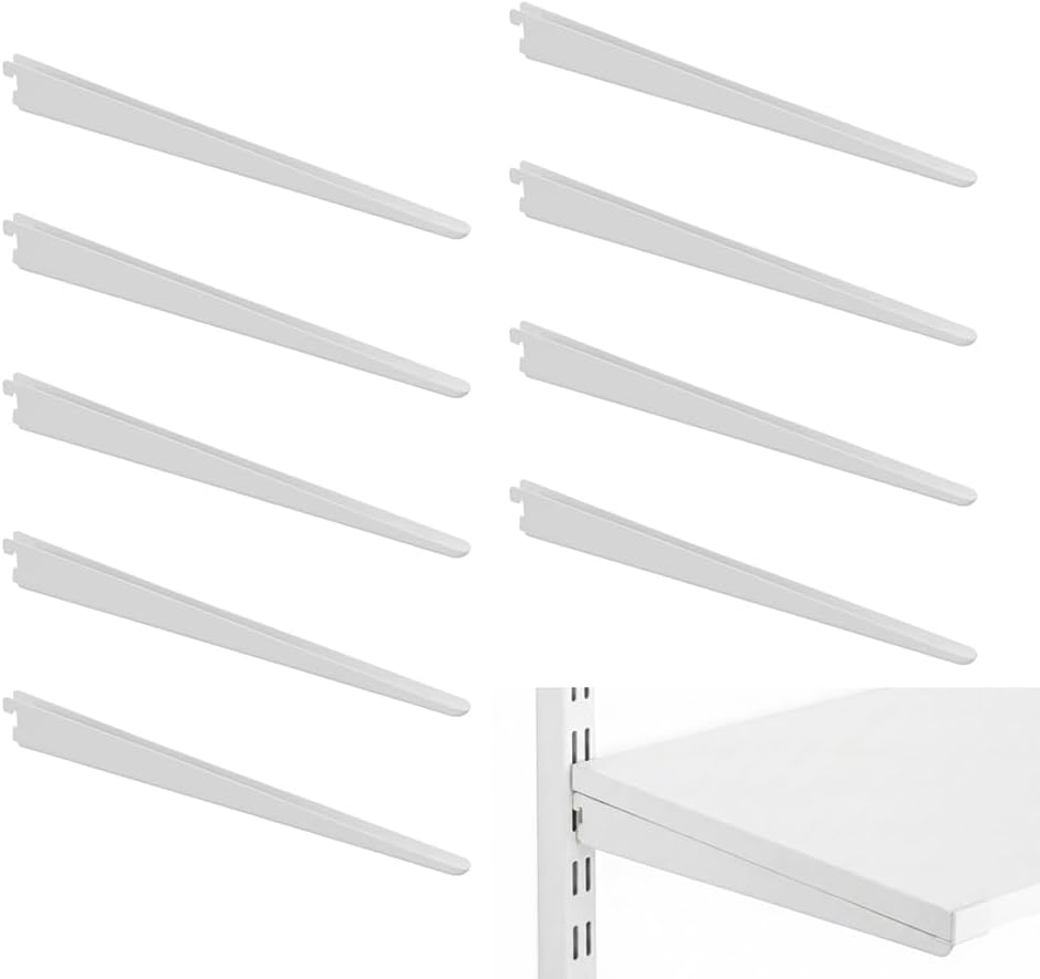 10Pack White Adjustable Shelf Brackets for Double Track, 14.5 Inch