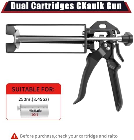 250ml Dual Cartridge Adhesive Dispenser Gun 10:1 Mix Ratio Black