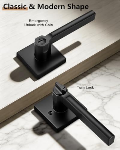 Probrico Interior Door Handles with Lock, Matte Black Privacy Levers for Bedr...