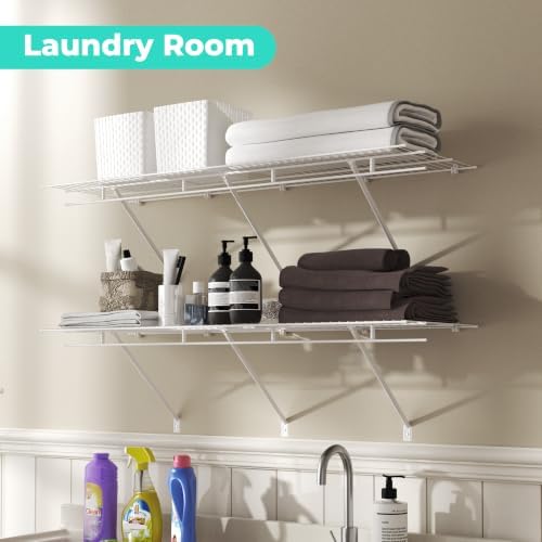 HAUSHOF 4 Pack Closet Shelves Wall Mounted, 4 ft x 16 in Wire Shelf Kit