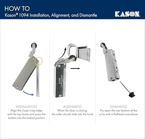 Kason 1094 SureClose Hydraulic Door Closer and Hook, Exposed Mounting, Adjust...