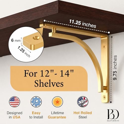 Classic Brass Powder Coated Heavy Duty Shelf Brackets 12 inch by Balin Design...