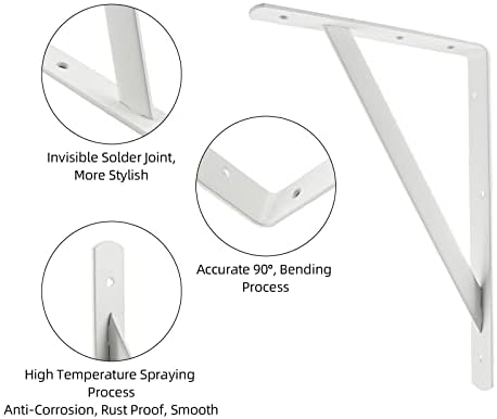 Heavy Duty Shelf Brackets, 12 x 8 Inch White Metal L Brackets, 10 Pack