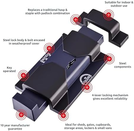 Squire Heavy Duty Keybolt - 4 Lever Key Operated Bolt Lock - Tough Weatherpro...
