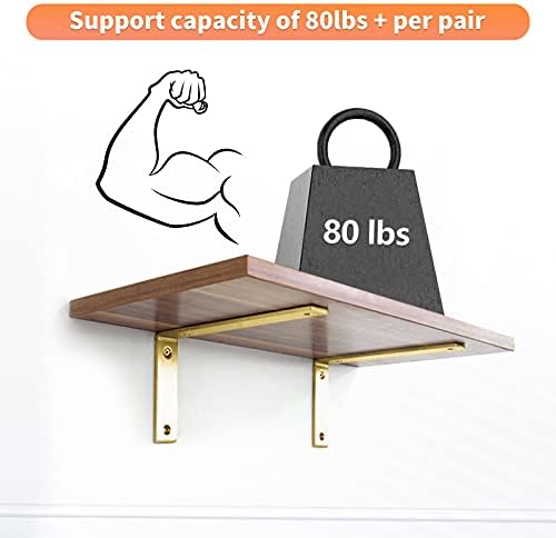 Gold Heavy Duty Shelf Brackets 8 Inch, Extra Thick L Shelving Brackets, Rusti...