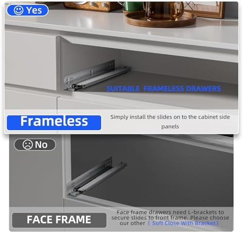 22 Inch Soft Close Undermount Drawer Slides for Frameless Cabinets