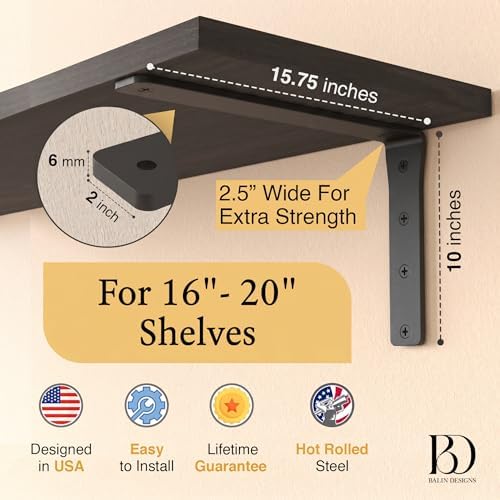4 Pack Heavy Duty Shelf Brackets 16 Inch by Balin Designs – Decorative L Brac...
