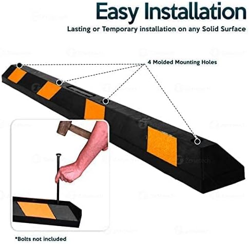 ZONETECH Large Heavy Duty Rubber Parking Curb – 72” Premium Quality Auto Gara...