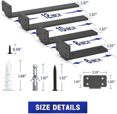 Goovilla Shelf Bracket, Floating Shelf Brackets 8 inch Long, 6 Pack, Black