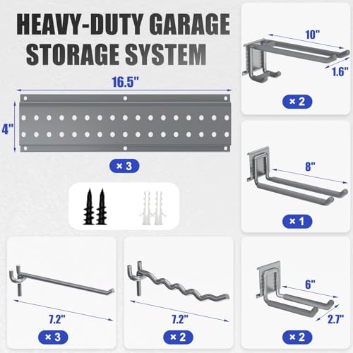 Garage Tool Organizer Wall Mount 49.5 inches with 10 Adjustable Heavy-Duty Ho...
