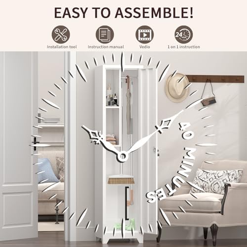 Slim Broom Closet Storage Cabinet, 65" H Metal Cabinets with Lock and Sh...