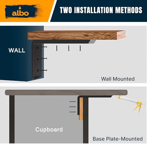 ALBO 10 Inch Countertop Brackets, 2 Pack Heavy Duty Steel L Brackets, Black