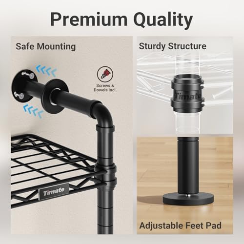 Timate F2 Industrial Pipe Clothes Rack Wall Mounted Clothing Rack for Hanging...