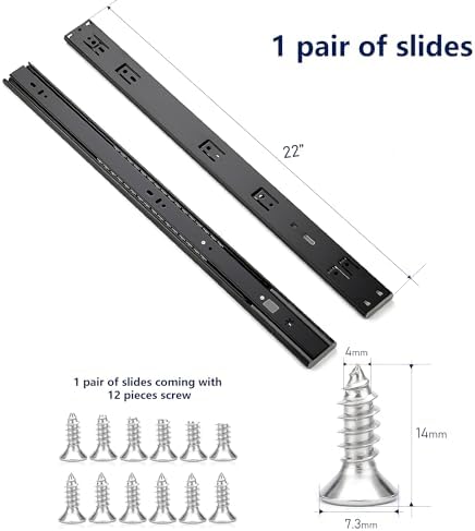 Ravinte Matte Black Soft Close Drawer Slides 22 Inch 10 Pairs 20 Pack