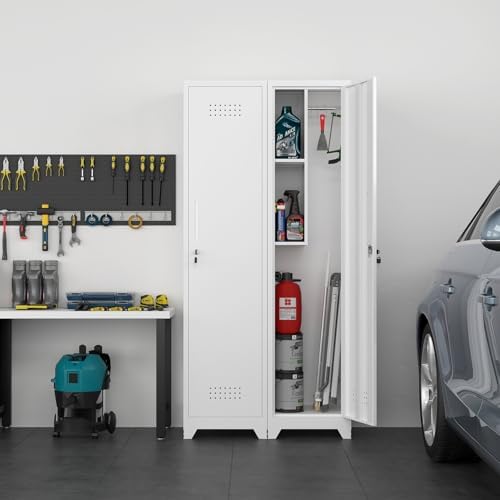 Slim Broom Closet Storage Cabinet, 65" H Metal Cabinets with Lock and Sh...
