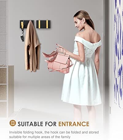 2 Pack,Waterproof Black Gold Wall Hooks,Foldable Towel Hooks for Bathrooms,Co...