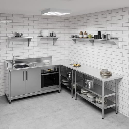 AmGood 10 in. x 72 in. (6 ft) Stainless Steel Wall Shelf with Backsplash - 18...