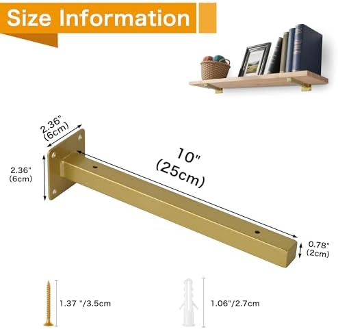 EZYDECOR 6 Pcs Gold Shelf Brackets Heavy Duty Brackets for Shelves 10 Inch