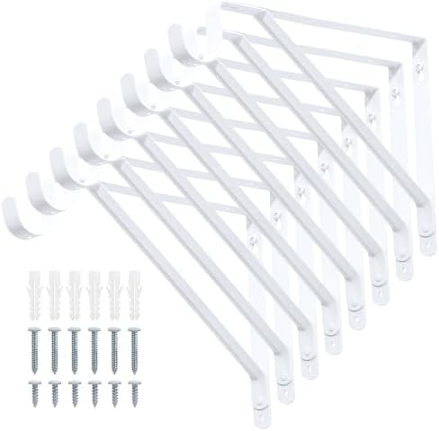 Closet Rod Brackets 11x9.5in, 8 Pack Closet Shelf Brackets, White