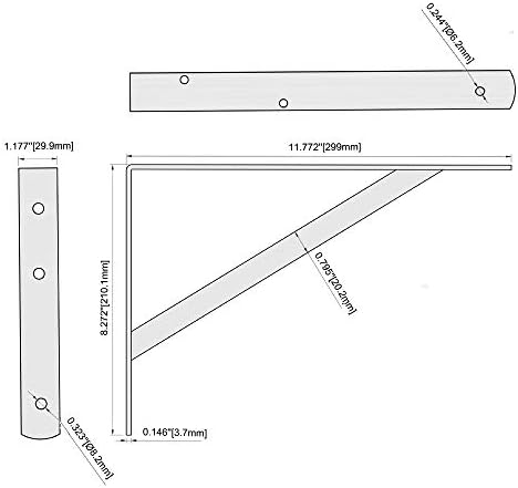 Heavy Duty Shelf Brackets, 12 x 8 Inch White Metal L Brackets, 10 Pack