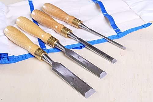 Schaaf Tools 4-Piece Wood Chisel Set for Woodworking, Cr-V 60 Steel Blades
