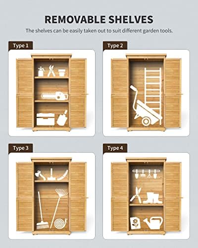 Gizoon Outdoor Storage Cabinet with 3 Shelves, Double Lockable Wooden Shed