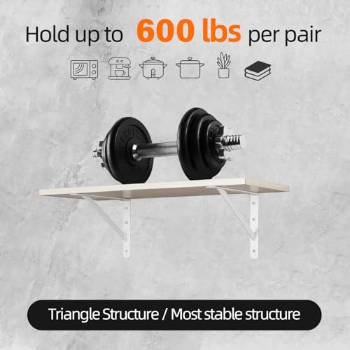 Heavy Duty Shelf Brackets, 12 x 8 Inch White Metal L Brackets, 10 Pack