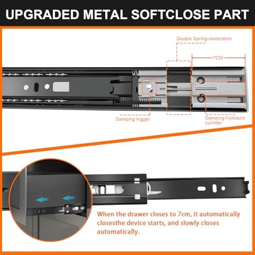 18 inch Drawer Slides 6 Pairs (12pcs) Soft Close 3 fold Full Extension Side M...