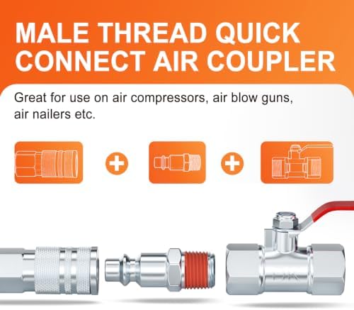 GASHER 1/4-Inch NPT Male Industrial Air Plug, Pneumatic Plugs 300PSI (50-Pack)