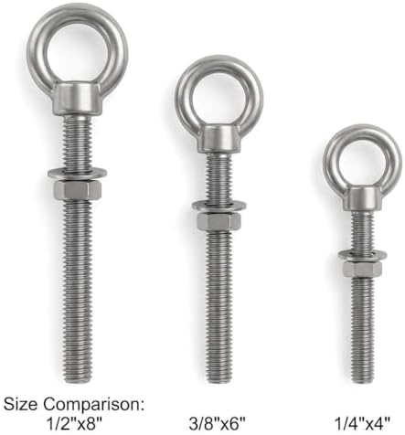 QWORK 3/8"x6" Stainless Steel Shoulder Eye Bolts – 10 Pack Machine ...