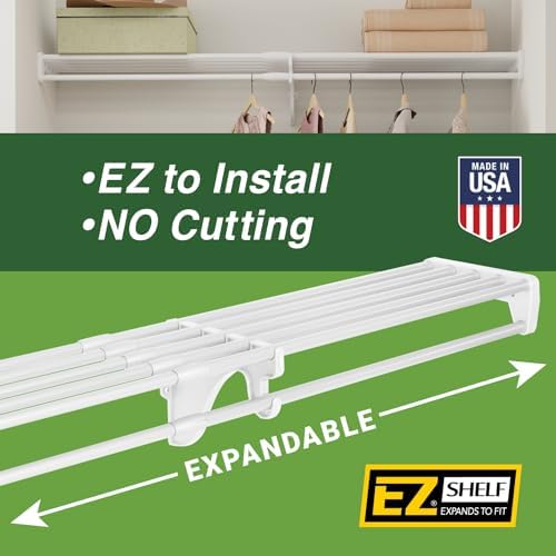 EZ SHELF - Closet Shelf with Hanging Rod - 29" to 49” Expandable, White,...