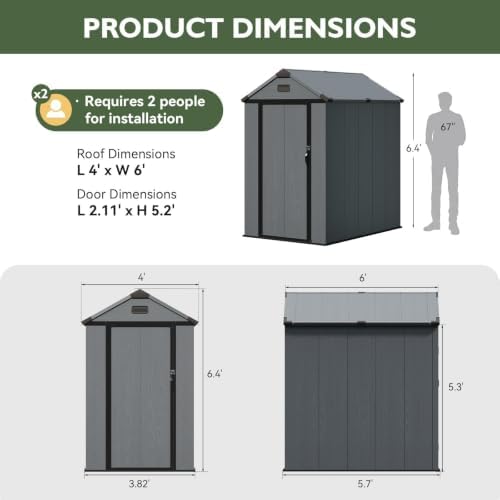 Aoxun 4×6 FT All-Weather Resin Storage Shed, Dark Gray