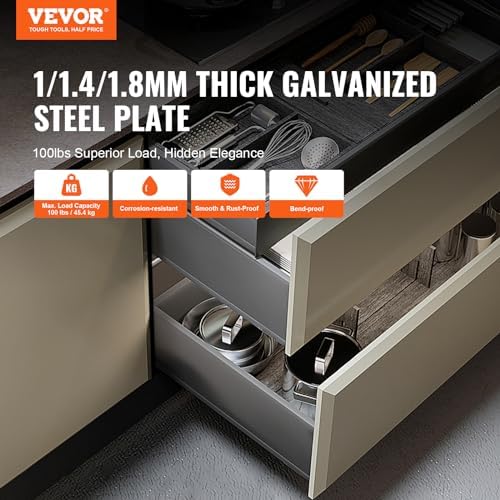 VEVOR Bottom Mount Drawer Slides 6 Pairs 15 Inch, Heavy Duty Ball Bearing Sof...