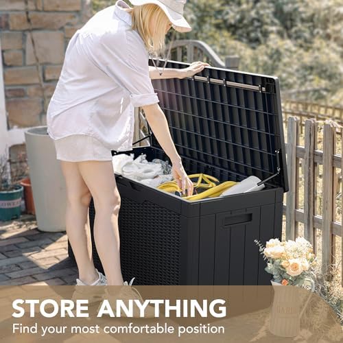 Devoko 100 Gallon Waterproof Deck Box, Resin Large Outdoor Storage Box