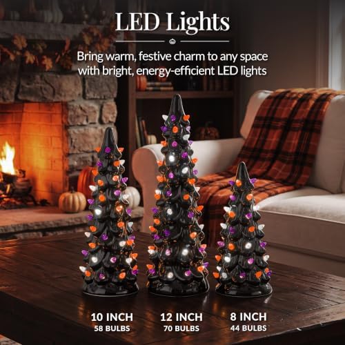 Best Choice Products 3Pc Ceramic Halloween Trees, Pre-Lit Hand Painted Pencil...