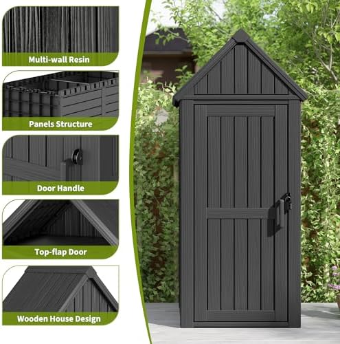 Outdoor Storage Shed, Waterproof Storage Cabinet with Ample Space, Sturdy Res...