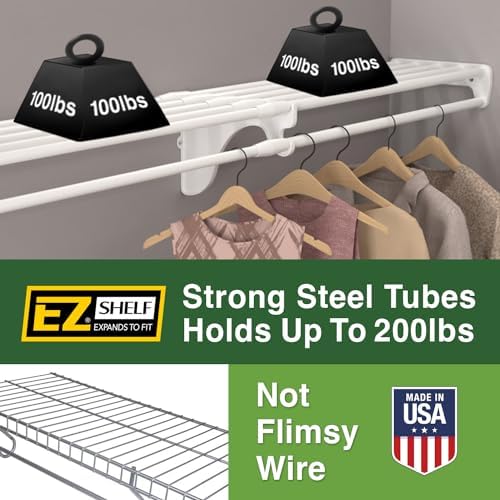 EZ Shelf-Expandable-Closet Shelf (NO Hanging Rod)- 42.5” to 75” -White-Easy I...
