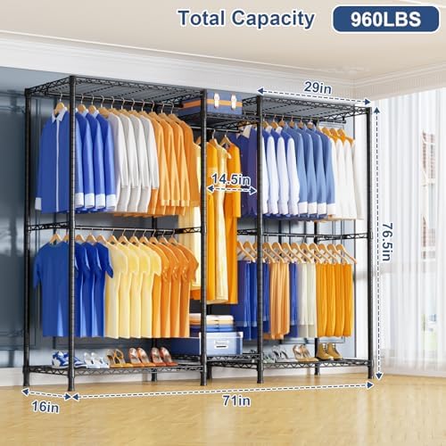 Ulif E12 Pro Clothes Rack,Heavy Duty Freestanding Garment Rack with Shelves,M...