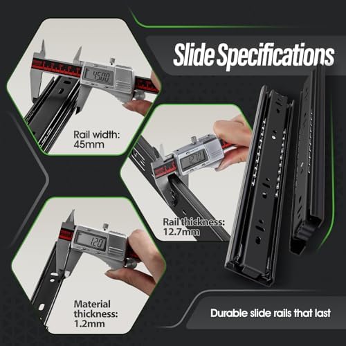 5 Pairs Full Extension Drawer Slides 12 inch Side Mount Rails