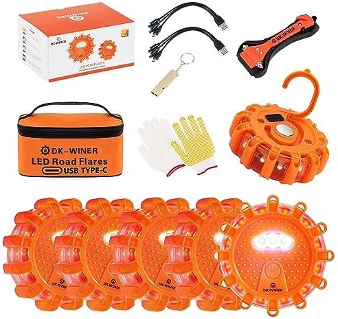 LED Road Flares 6Pack Roadside Emergency car kit Emergency Road Flares Kit