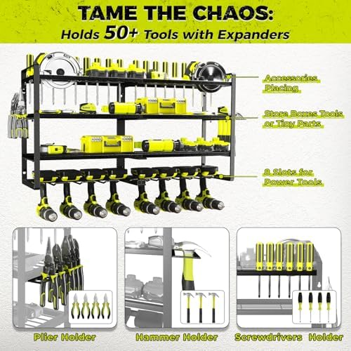 KAFAHOM Power Tool Organizer-8 Drill Holder Wall Mount,4 Layer Heavy Duty Met...