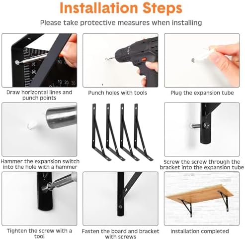 Nuogo 40 Pcs 8" L X 5" H Metal Shelf Brackets L Shape Bulk with Har...