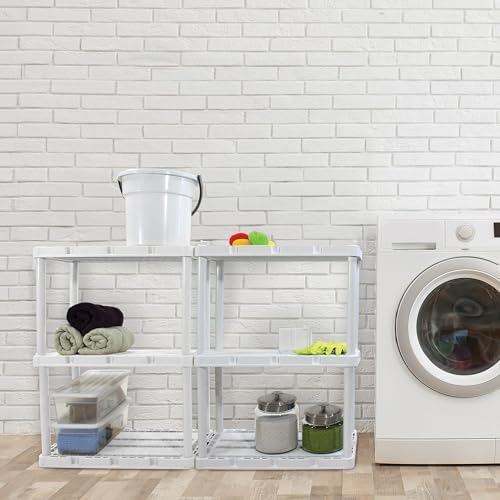Gracious Living Knect-A-Shelf 3 Shelf Solid Light Duty Rack, White, 2 Pack