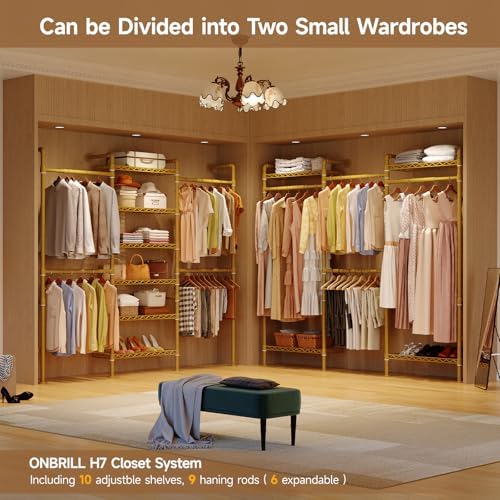 ONBRILL L7 Wall Mounted Industrial Pipe Clothing Rack, Corner Closet System