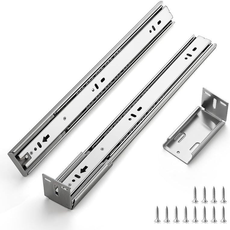 22 Inch Soft Close Drawer Slides, Side Mount Ball Bearing, 10 Pairs, Silver