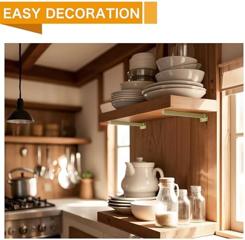 EZYDECOR 6 Pcs Gold Shelf Brackets Heavy Duty Brackets for Shelves 10 Inch