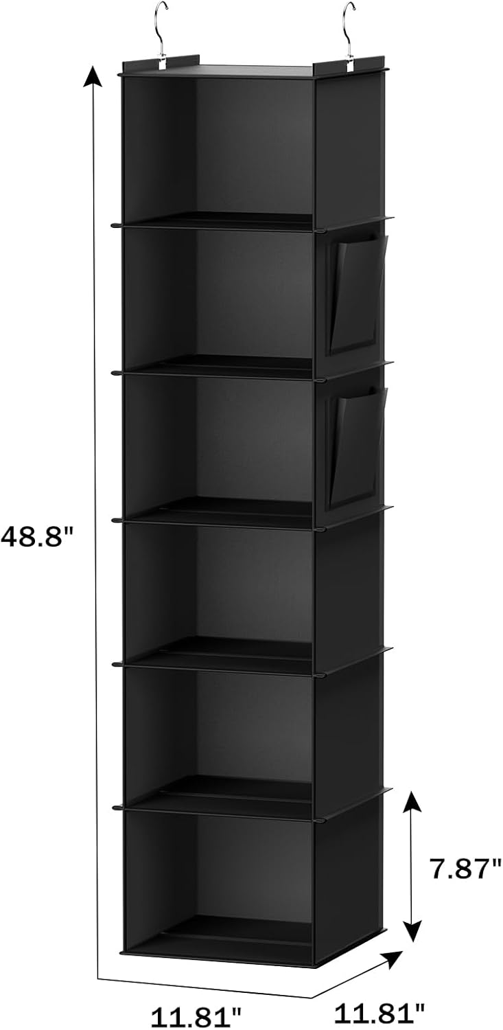 YOUDENOVA Hanging Closet Organizer and Storage, 6-Shelf, 2 Packs, Black