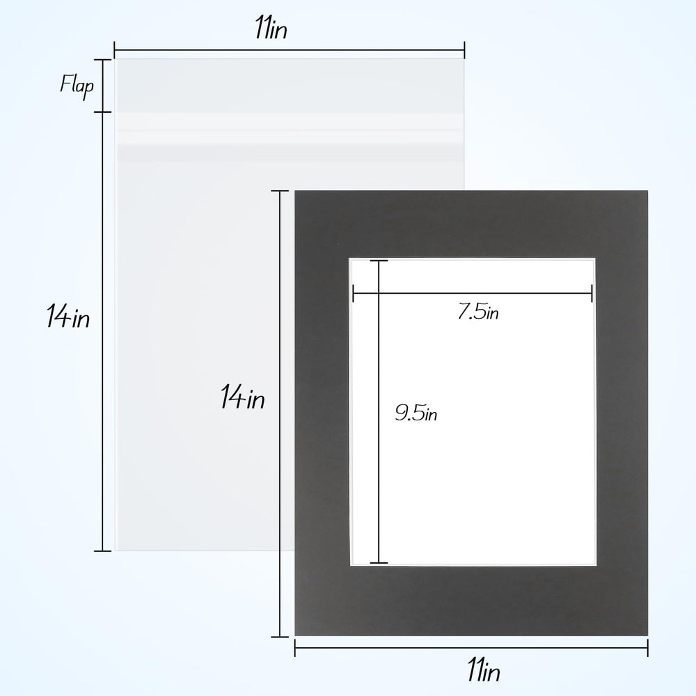 Golden State Art, Pack of 10 Black 11x14 Slip-in Pre-Adhesive Photo Mat for 8...